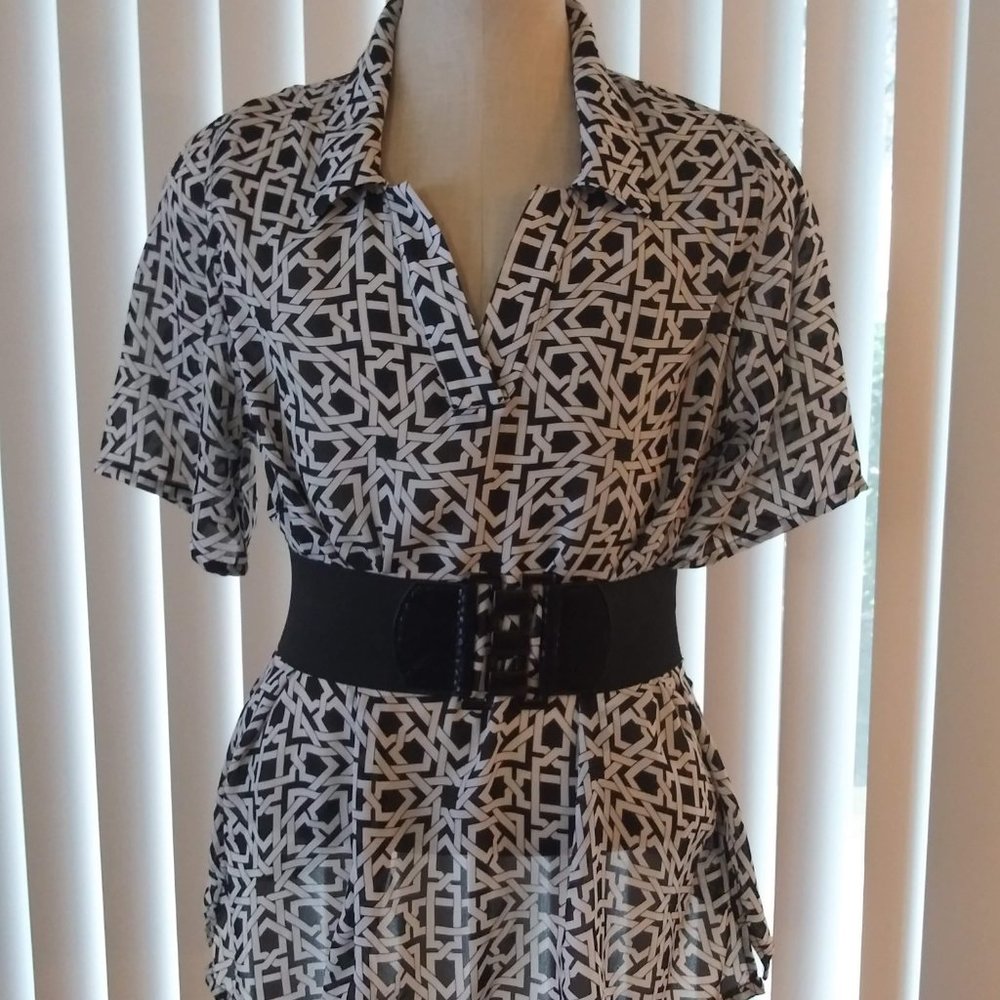 Vintage 80s 90s Black and Pink Abstract Print Shirt Blouse 10 12 main image 0